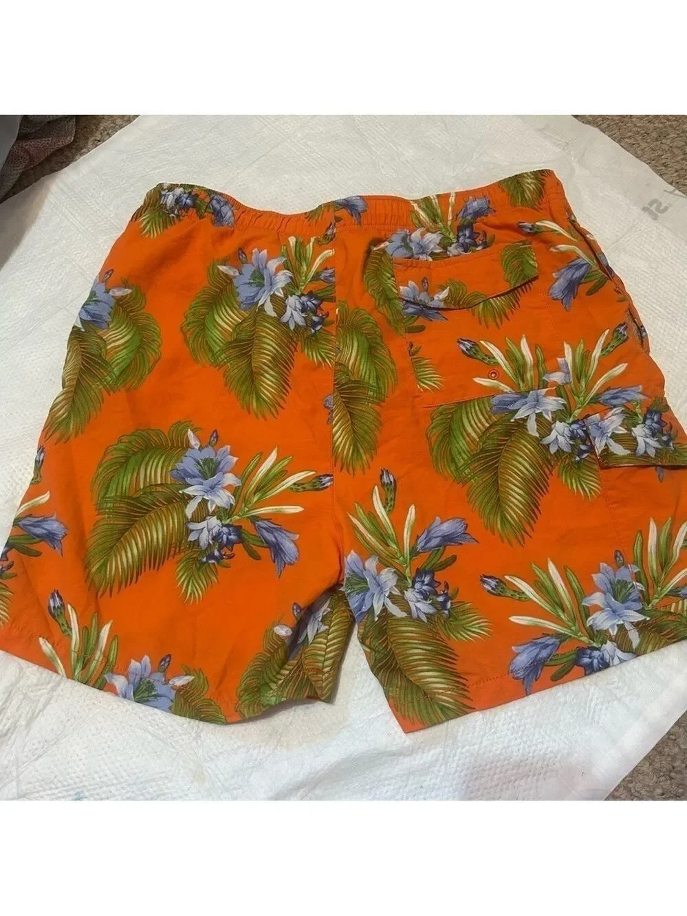 Tommy Bahamas Naples Swim Trunks Tropical Large Drawstring Orange Green Pockets